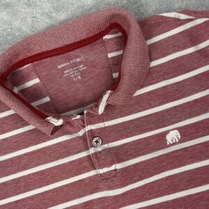 Banana Republic Polo Shirt Mens Large Red White Striped Short Sleeve Cotton